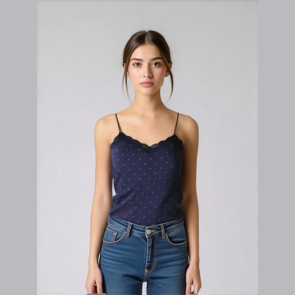 Aeropostale Tops - Aeropostale Navy Blue Cami Camisole Size Small Lace Trim Shelf Bra Stretchy NWOT